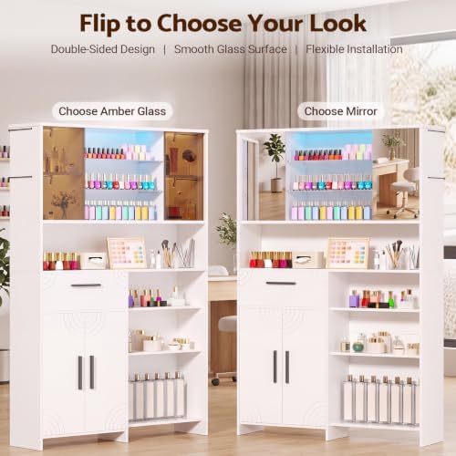 Professional Nail Storage Cabinet with LED Display Shelf (White) - Image 6