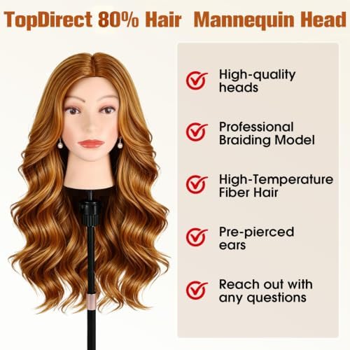 80% Human Hair Mannequin Head,26''Golden Brown Real Hair Mannequin Head,Cosmetology Manikin Head Doll Hair Styling Hairdressing Practice Training Wig Head with Clamp Holder and Tools - Image 6
