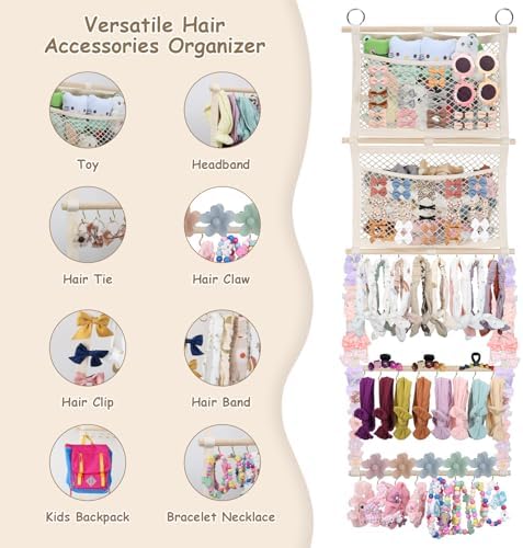 Headband Holder, 17x50 Inch Baby Bow Organizer for Girls, Beige - Image 3