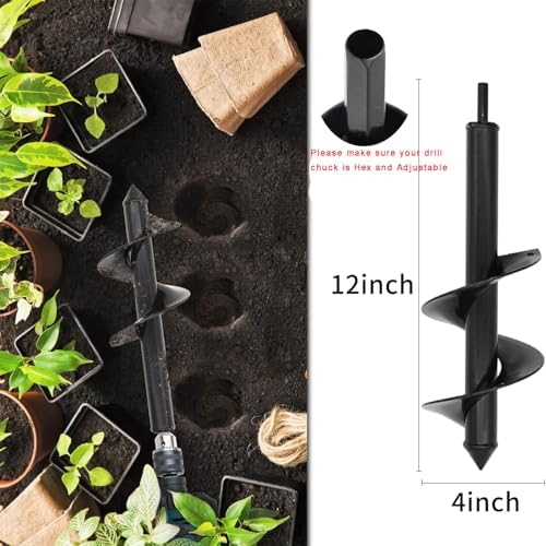 TCBWFY 4x12 Inch Garden Auger Drill Bit for Planting, Spiral Hole Digger for Flower Bulbs, Bedding Plants and Seedlings, Earth Auger with Hex Shank for Adjustable Drill Chucks - Image 2
