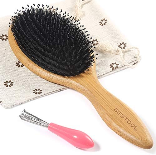 BESTOOL Hair Brush-Boar Bristle Hair Brushes Natural Bamboo Wooden Cushion Massage Anti Static Large Paddle Hairbrush for Women Men and Kid (Round) by BESTOOL