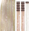 Ubeleco Hair Tinsel, Packs of 12Pcs Clip in Hair Tinsel, 20.5 Inch Fairy Hair Tinsel Kit Heat Resistant for Christmas New Year Halloween Party, Tinsel Hair Extensions for Women Girls (Gold Pink) by Ubeleco