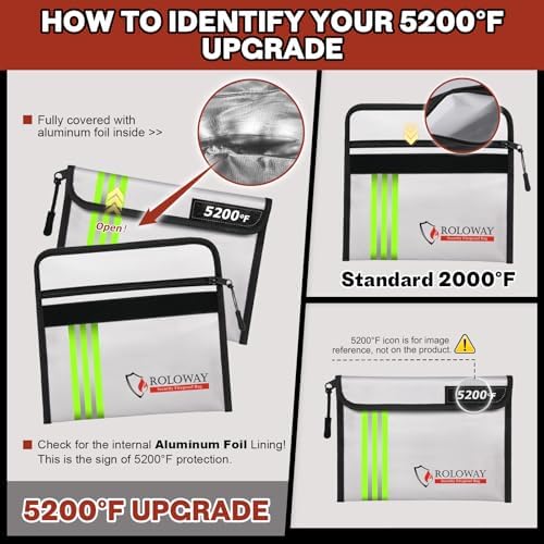 ROLOWAY Fireproof Bag (9.6 x 6.6 inches) 5200℉ Heat Insulated with Reflective Strip, Fireproof Money Bag with Zipper for Cash (2-Pack) - Image 6