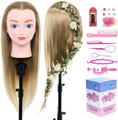 20" Mannequin Head with Hair - Cosmetology Manikin Practice Braiding Doll Head for Hair Styling, Training Head for Braiding Hairdressing for Kids - Image 2