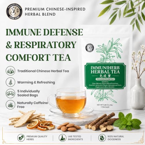 Herb Guru Herbal Tea, Immune Defense Ginger & Mint, 5 Bags (50 Cups) - Image 2
