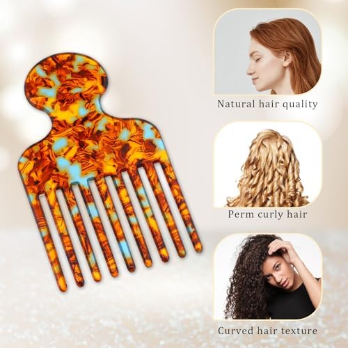 Hair Picks for Women Curly Hair Wide Tooth Comb for Curls Long Tooth Pick Comb Detangling Lifting Combs, Hairs Styling Tool, 4.8 Inches, Brown - Image 2