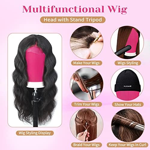 Beauty Star 63inch Tall Wig Stand Tripod with Head, 22in Canvas Mannequin Head with Adjustable Wigs Tripod Stand for Making Wigs Display Styling Including Wig Caps, Pins and Comb - Image 5