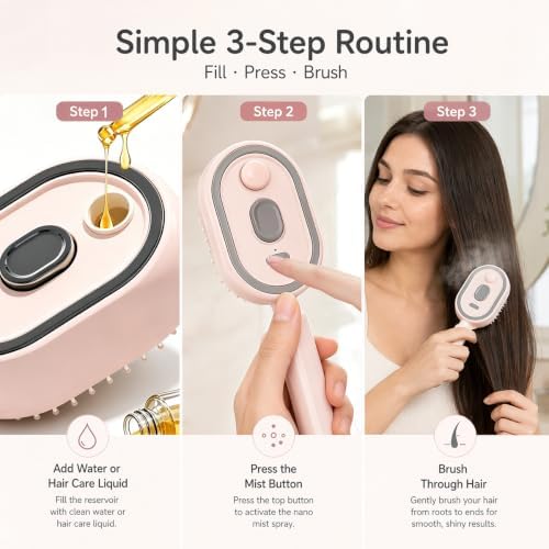 2026 Upgraded Electric Spray air Cushion Massage Comb, 5 in 1 Rechargeable Air Cushion Hair Brush, Retractable Massage Steam Brush for Frizzy Hair & Scalp Care, Anti-Static & Detangling (Pink) - Image 7