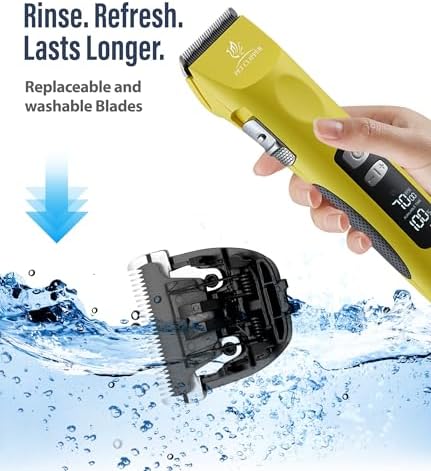 Professional Dog Grooming Clippers with 17H Runtime & Replaceable 440C Blade, 5-Speed Low Noise Electric Dog Shaver for Thick, Matted, Curly Hair, Cordless Clipper for Groomer & Home Use, Yellow - Image 4