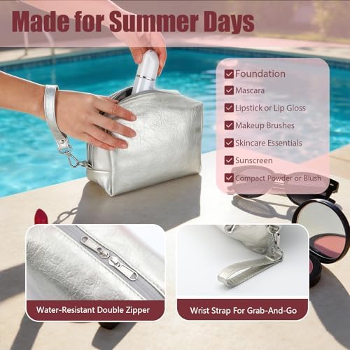 Insulated Makeup Bag with 2 Reusable Ice Packs Silver (Small) - Image 5