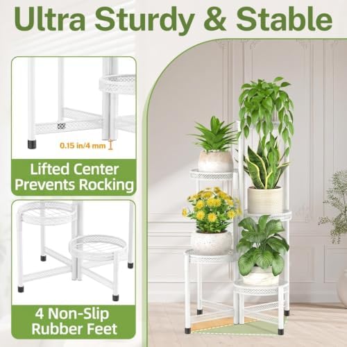iDavosic.ly Plant Stand Indoor Outdoor, 5 Tier Iron Corner Shelf, White - Image 4