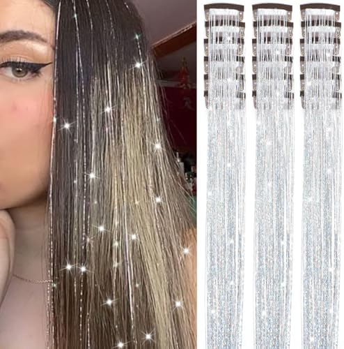 18 Pcs Hair Tinsel Clip in, Glitter Tinsel Hair Extensions by Nielp