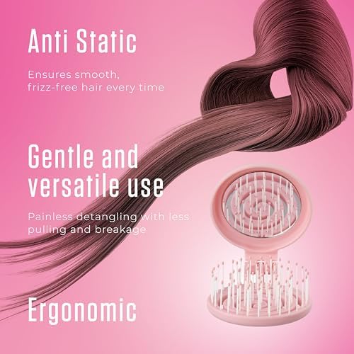 Mini Detangler Travel Hair Brush with Mirror, Makaron Hair Brushes for Women, Men and Kids, Unique 3D Flexible Design for All Hair Types, Styling Accessory, Travel Essentials for Women (PINK) - Image 4