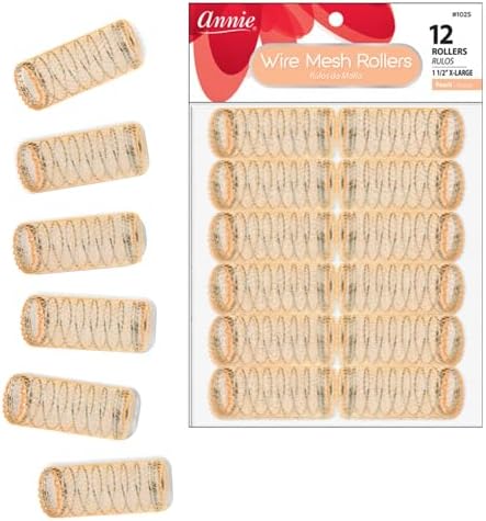 Annie Wire Mesh Rollers – Small 1-1/2 Inch Hair Curlers for Tight Curls & Ringlets, Heatless Styling Tools for Short to Long Hair – 12 Count (Peach) by AnnieInternational