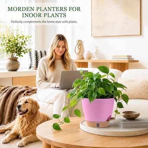Self Watering Pots for Inoor Ourdoor Plants 8/7/6.5/6/5 Inch, 5 Pack - Image 2