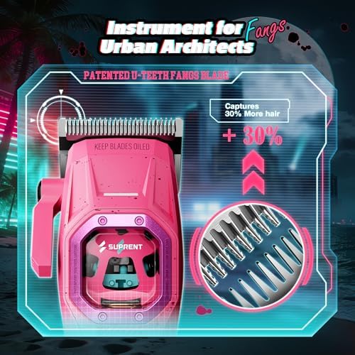 SUPRENT Fangs Professional Barber Clippers - High-Performance 13,000 RPM Vector Motor Hair Clipper Barber Trimmer Set, Professional Haircutting Kit with AI Speed Control, Patented U-Teeth Blade (PINK) - Image 3