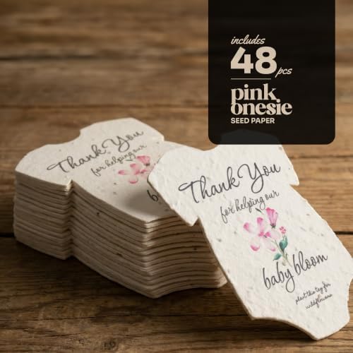 48 Pink Onesie-Shaped Gift Wrap Tags with Wildflower Seeds - Image 2