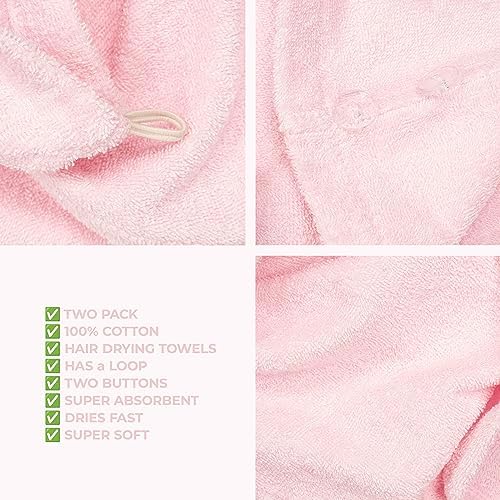 American Soft Linen 100% Cotton Hair Towels for Women, Head Towel Cap, Cotton Hair Turban Towel Wrap for Long Curly Anti Frizz Hair, Soft and Absorbent Cotton Hair Towels 2 Pack, Pink - Image 5