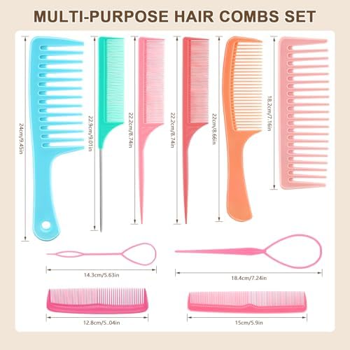 NICEMOVIC Hair Combs for Women, Wide Tooth Hair Combs & Rat Tail Comb Topsy Tail Hair Tool 10 Pcs Hair Combs Set Shaping Tool Suitable for Curling Combing Straightening and Parting Braiding - Image 5