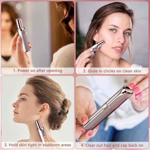 Rechargeable Facial Hair Removal for Women - as Seen on TV Painless Face Shaver - Electric Hair Remover for Face Lips Peach Fuzz with Light with 1 Replacement Heads (Blue) - Image 4