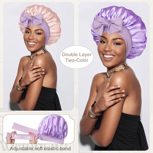 CHLINS Double Layer Satin Bonnet for Sleeping, Hair Bonnet for Curly Hair - Image 2