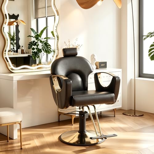 KIGOTY Salon Chair for Hair Stylist, 360° Swivel Reclining Barber Chair for Barbershop, Height Adjustable Hair Chairs, Hairdresser Braiding Styling Chairs, Beauty Spa Equipment (Modern Black) by KIGOTY