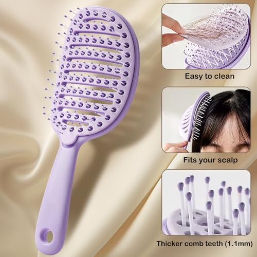 Self Cleaning Hair Brush, Easy Clean Vented Detangling Brush (Purple) - Image 4