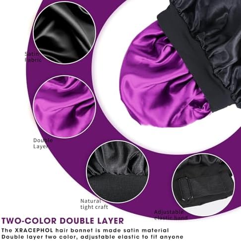 2PCS Double Layer Adjustable Satin Bonnets for Sleeping Women（Gold+Purple） - Image 2