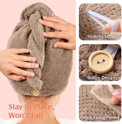 YFONG 2 Pack Large Microfiber Hair Towel Wrap for Women, Quick Dry Turban - Image 5