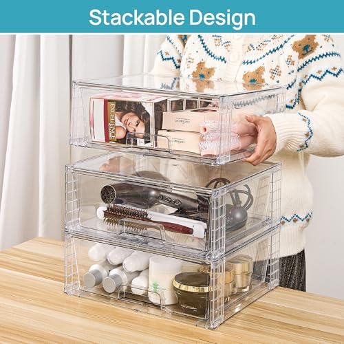 Vtopmart 6 Pack Large Clear Stackable Storage Drawers for Closet, Pantry - Image 2
