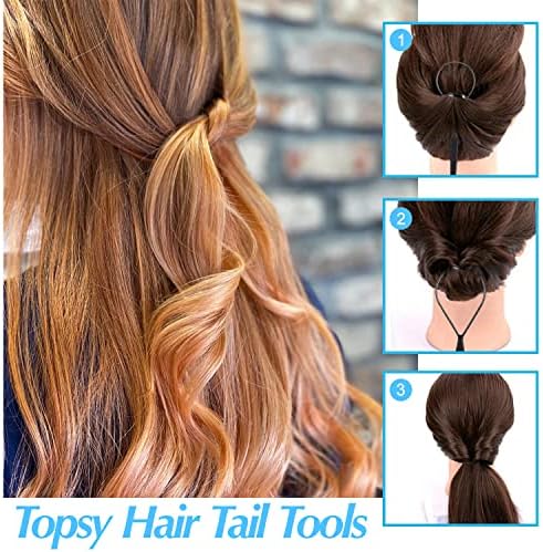 Topsy Tail Hair Styling Set, IKOCO - 1000pcs Hair Elastics (500 Clear, 500 Black), 2 Loop Tools, 1 Rat Tail Comb - Image 5