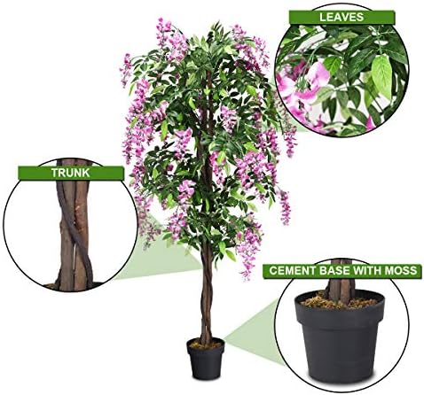 Goplus 6FT Ficus Artificial Tree, Fake Wisteria Tree in Nursery Pot, Greenery Faux Floor Plant, Tall Artificial Plants for Indoor Outdoor Bedroom Living Room Decor - Image 6