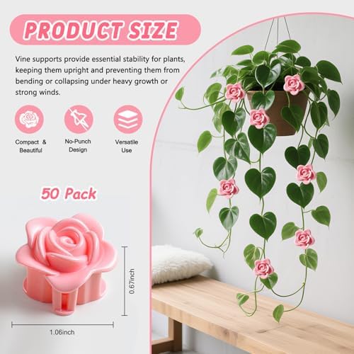 50 Pack Plant Vine Wall Clips – Decorative Flower Clips for Climbing Plants, Indoor & Outdoor Garden Vine Holders, Pink, Tool-Free Use, ABS Plastic - Image 2