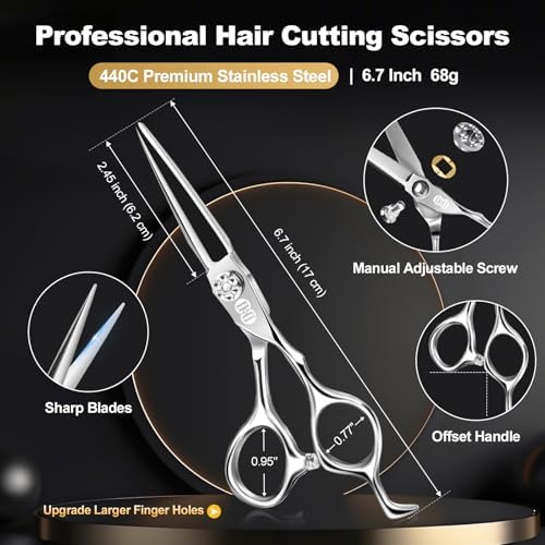 CIICII Professional Hair Cutting Scissors Kit, 440C 6.7″ Barber Shears Set - Image 2