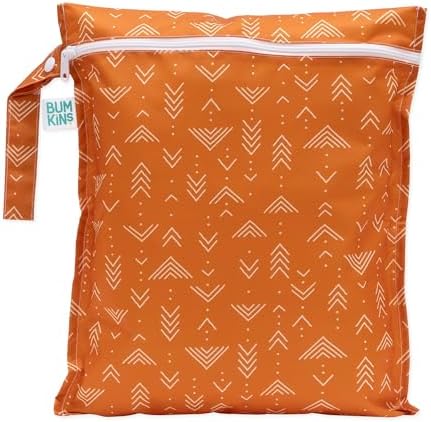 Bumkins Waterproof Wet Bag for Baby, Travel, Swim Suit, Cloth Diapers, Pump Parts, Pool, Beach, Gym Clothes, Toiletry, Hook to Stroller, Daycare, Zipper Reusable Wetdry Packing Pouch, Boho Orange by Bumkins