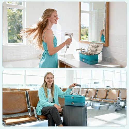 Travel Hair Dryer Case for Shark Flexstyle, Double-Layer Carrying Case for Shark Flex Style Blow Dryer, Portable Hair Tools Storage Organizer Bag for Shark Beauty Haird0yer Attchments (Teal Green) - Image 6