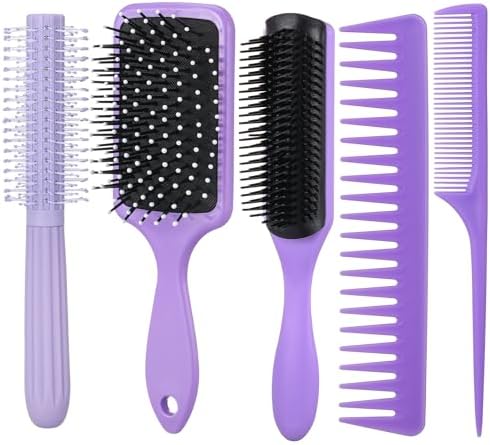 5Pcs Hair Brush Set for Women Hair Comb Detangler Brush for Men and Women Wet, Dry, Curly and Straight Hair by ProSuites