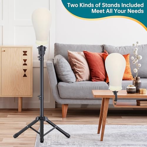 Wig Stand with Head 50 Inches, Wig Head Stand with 22 Inches Mannequin Head, Height Adjustable Metal Tripod Wig Stand, Manikin Head Set for Wigs Display Making Hair Weave and Styling - Image 6