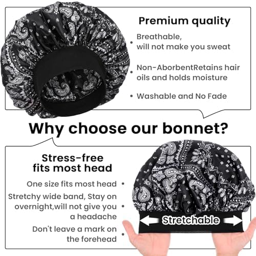 WLLHYF Silk Bonnet for Men, Satin Bonnet Elastic Band Silk Sleep Cap Soft Adjustable Hair Cap Hair Wrap for Women Sleeping - Image 3