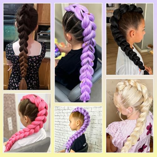 Getgal 24 inch Purple Braids Ponytail Hair Pre Braiding Hair with Tie Synthetic Purple Hair Extensions for Halloween Costume Cosplay（24inch Ponytail #6） - Image 7