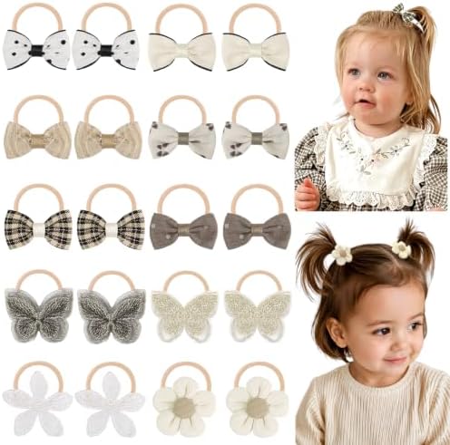 DED Baby Hair Ties with Bows, 20pcs Elastic Ponytail Holders for Infants by DED