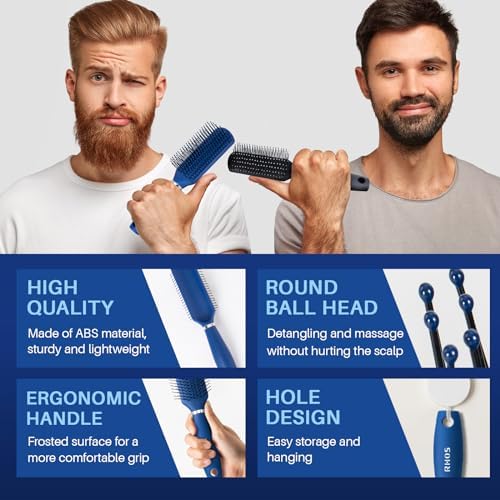 RHOS Hair Brush for Men - Detangler and Styling Brush with Nylon Bristles for Wet and Dry Hair, Massage Function, Suitable for Bangs, Thin, Short, and Thick Hair (1 Pack - Blue) - Image 4