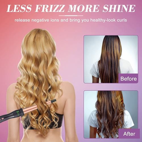 USTAR 5 in 1 Curling Wand for Long Hair, Interchangeable Ceramic Barrels 0.35-1.25 Inch, Dual Voltage Travel Curling Iron with Heat Resistant Glove 2 Clips, Hair Curler for Women Girls Gift - Image 4