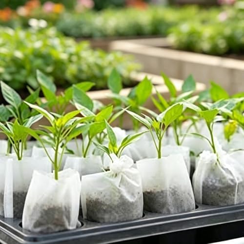 DGZZI 100PCS 12x12cm Biodegradable Non Woven Seedling Bags Planting Containers Suitable for Vegetables Flowers Fruit Trees Seedlings - Image 4