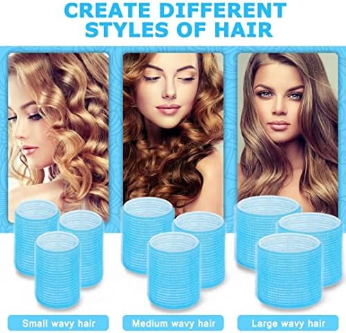 Self grip hair roller set,Hair roller set 18 pcs,Hair rollers with hair roller clips and comb,Salon hairdressing curlers,DIY Hair Styles, Sungenol 3 Sizes blue Hair Rollers in 1 set - Image 3