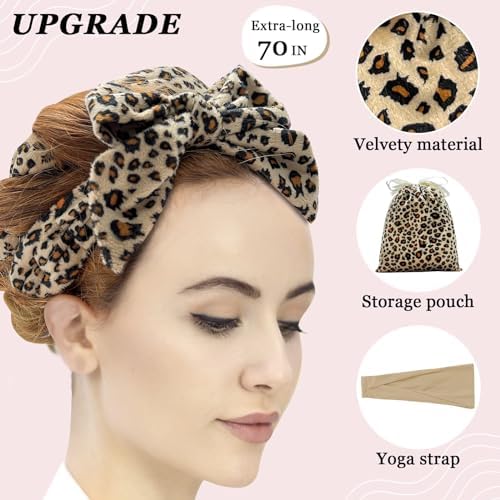 ZILAMPU No Heat Curling Rod Headband for Women and Girls, Overnight Velour Hair Roller Wrap for Long Curls - Leopard Print - Image 2