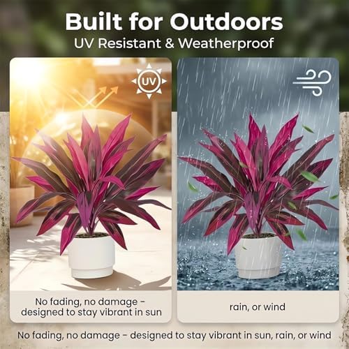 Artificial Tropical Plant UV Resistant Large Faux Plants Outdoor Fake Boston Ferns Potted Plants Realistic Agave Plastic Hostas Greenery Patio Outside Shrubs Flower Grass Front Porch Decor (4, Purple) - Image 2