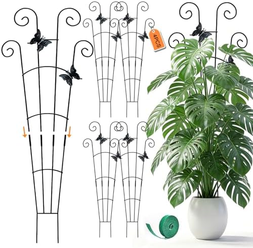 Monstera Plant Support - 4-Pack of 32.6" Tall Plant Trellis Stakes for Large Indoor Vines | Adjustable Dual Pole Frame for Monstera Deliciosa & Potted Plants by LLCJYYCY