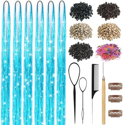 Blue Hair Tinsel Kit for Girls Women Fairy Glitter Tinsel Hair Extensions by LEDIZE