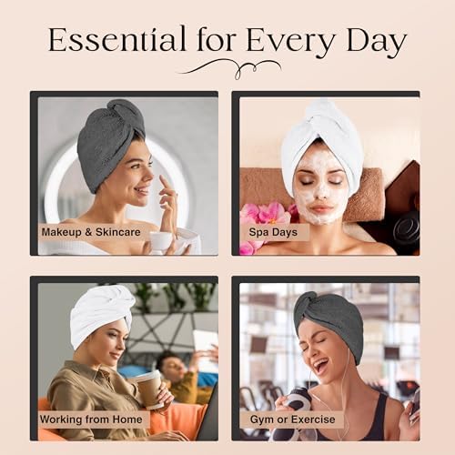 Lili&James 100% Cotton Hair Towel Wrap for Women & Kids – 420 GSM Quick Dry Hair Turban with Double Button Loop, Anti Frizz Non Microfiber Hair Drying Towel for Long & Thick Hair (White+Grey+Aqua) - Image 7